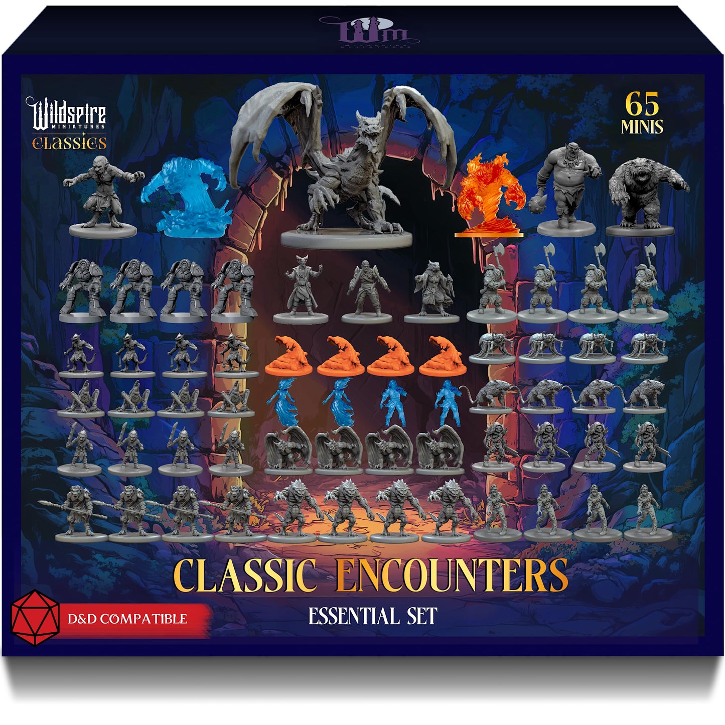 Wildspire Classic Encounters: 65 Iconic DND Miniatures, 28mm, Unpainted