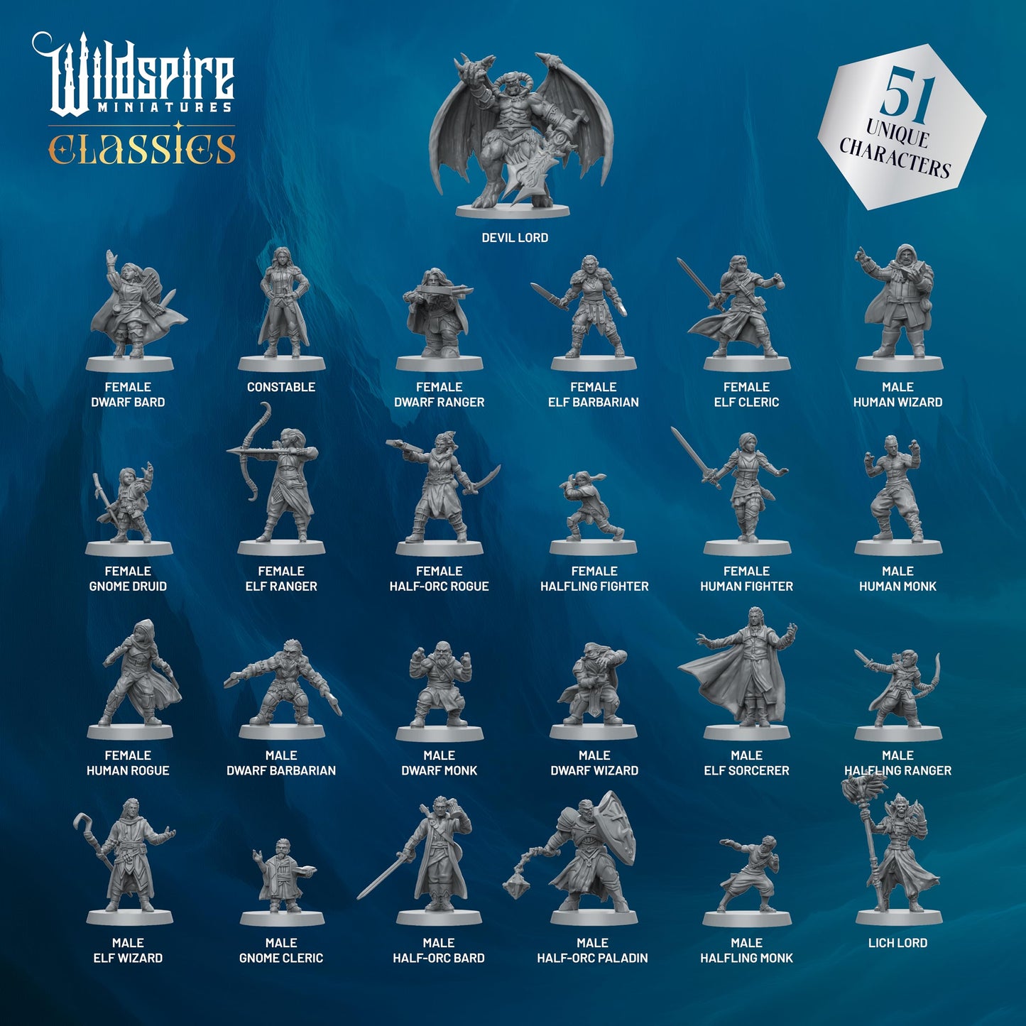 Wildspire Classic Heroes – Mercenary Guild | 51 Paintable 28mm DND Minis for D&D, Pathfinder & Fantasy RPGs