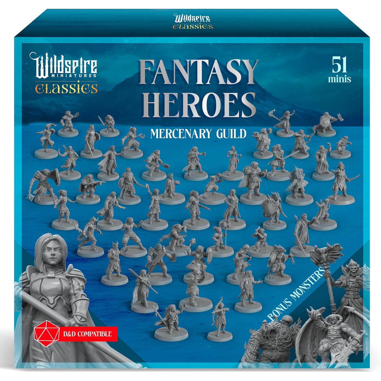 Wildspire Classic Heroes – Mercenary Guild | 51 Paintable 28mm DND Minis for D&D, Pathfinder & Fantasy RPGs