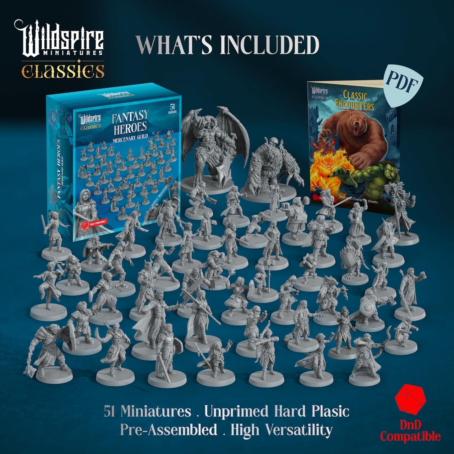 Wildspire Classic Heroes – Mercenary Guild | 51 Paintable 28mm DND Minis for D&D, Pathfinder & Fantasy RPGs