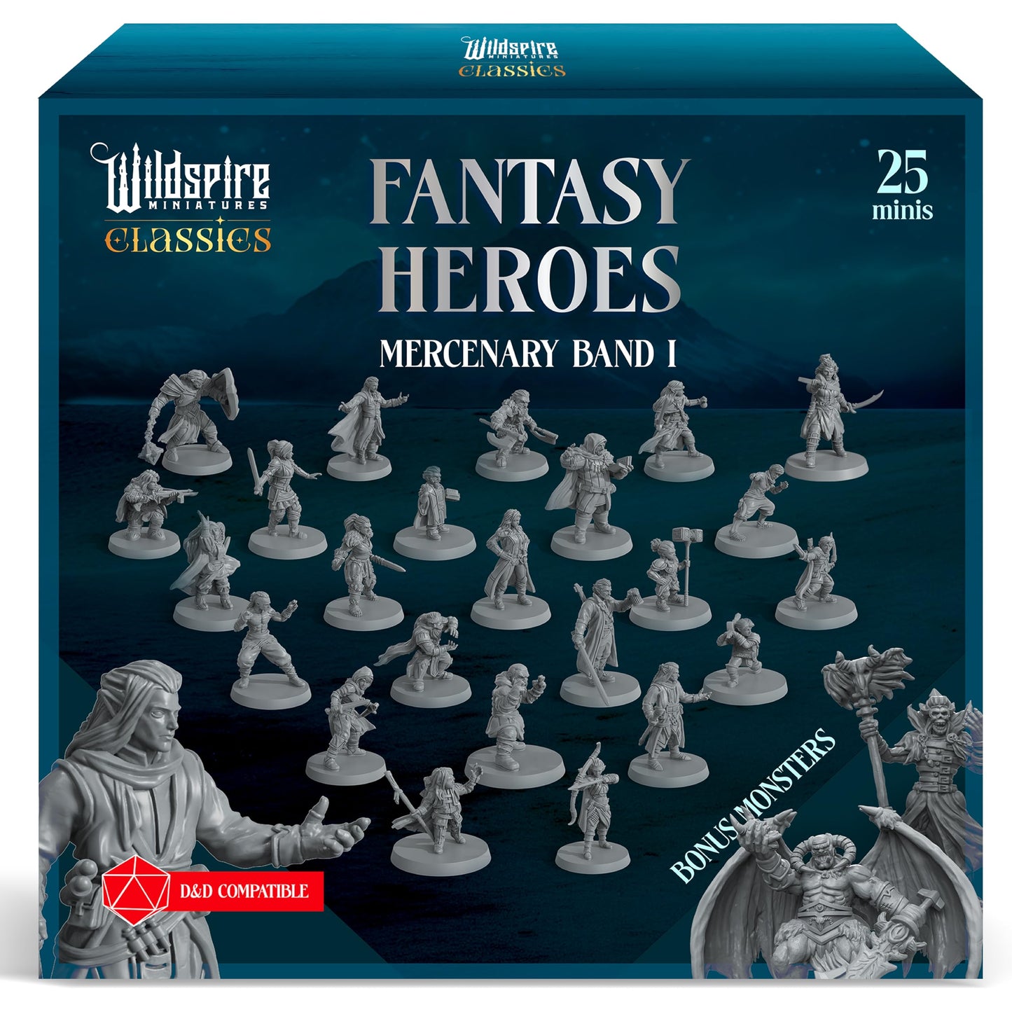 Wildspire Classic Heroes: Mercenary Band I – 25 Paintable 28mm D&D Minis