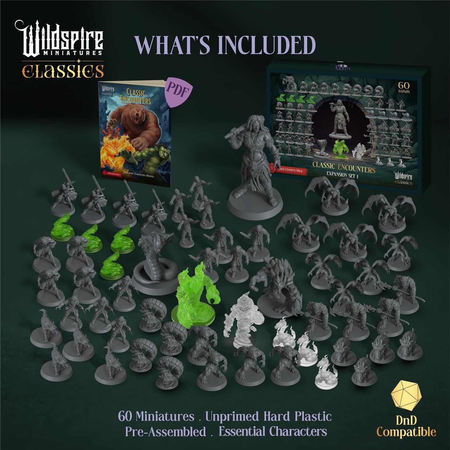Wildspire Classic Encounters Expansion Set I — 60 Unpainted 28mm D&D Miniatures