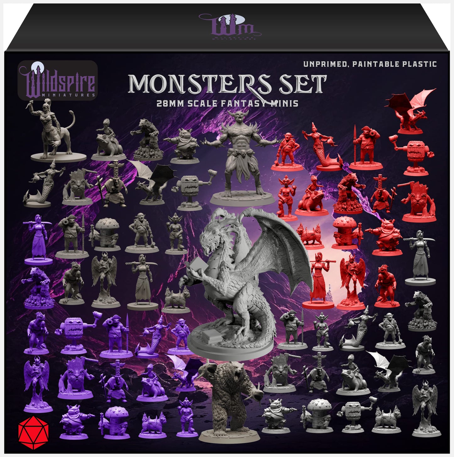 Wildspire Fantasy Monsters & Dragon Miniatures - Unpainted 28–32mm D&D Starter Set