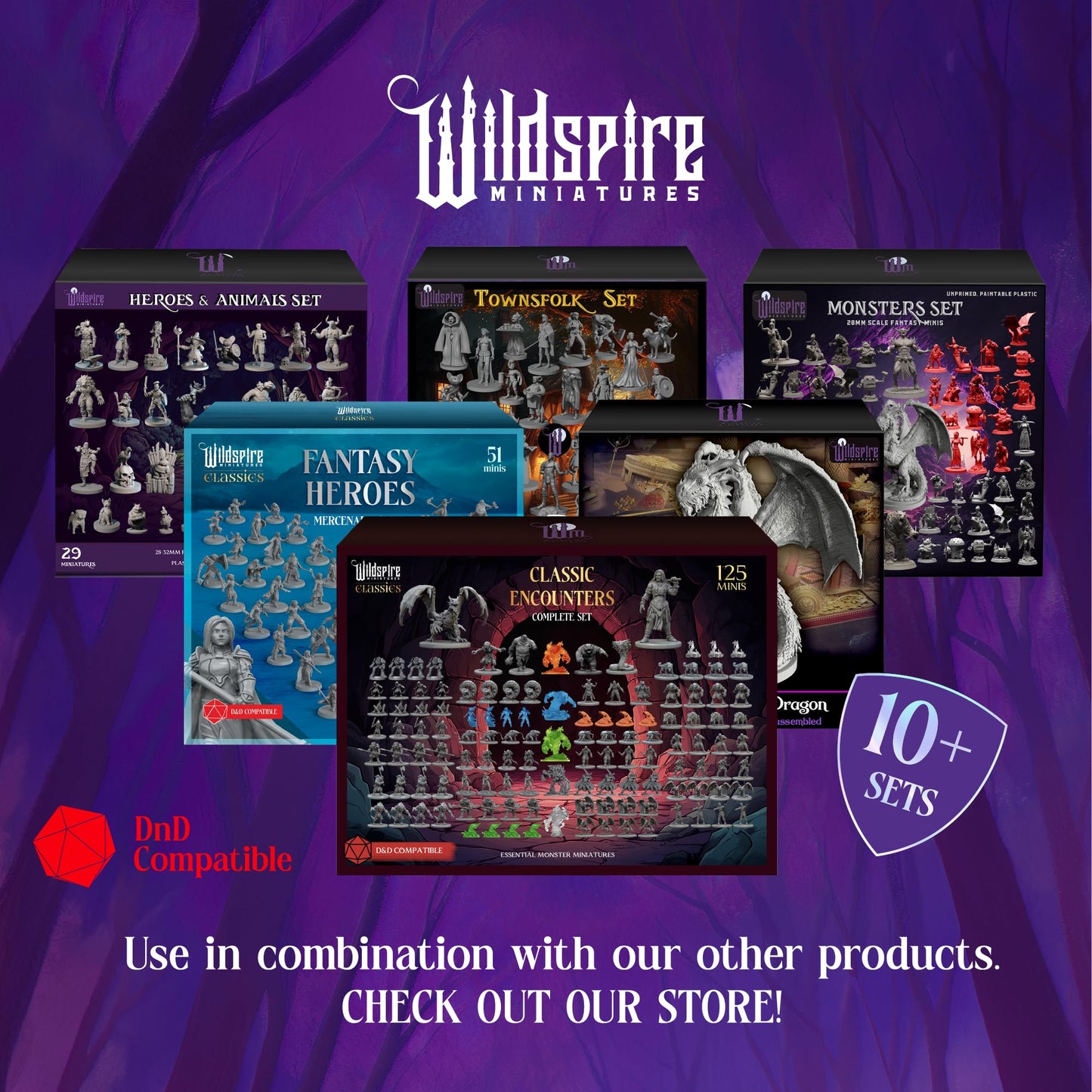 Wildspire Heroes Miniatures – 29-Piece Bulk D&D 28–32mm NPCs, Troll King & Animal Companions