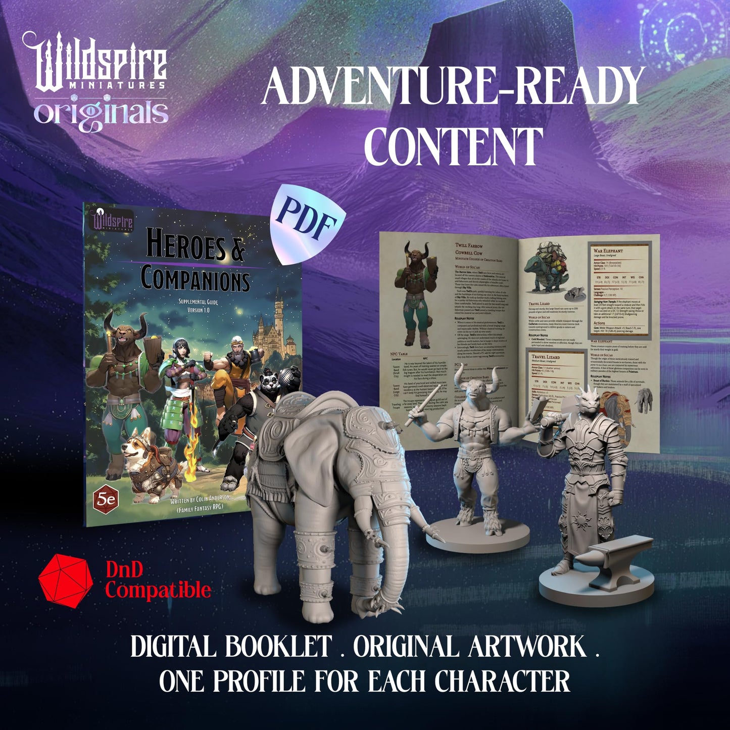 Wildspire Heroes Miniatures – 29-Piece Bulk D&D 28–32mm NPCs, Troll King & Animal Companions