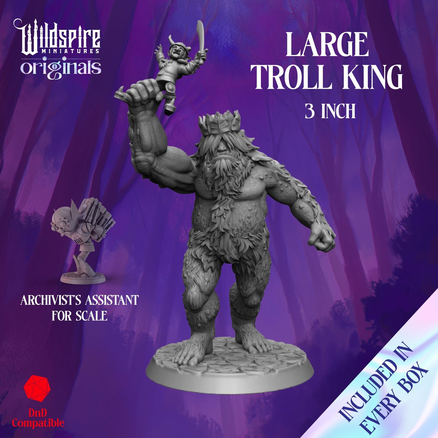 Wildspire Heroes Miniatures – 29-Piece Bulk D&D 28–32mm NPCs, Troll King & Animal Companions