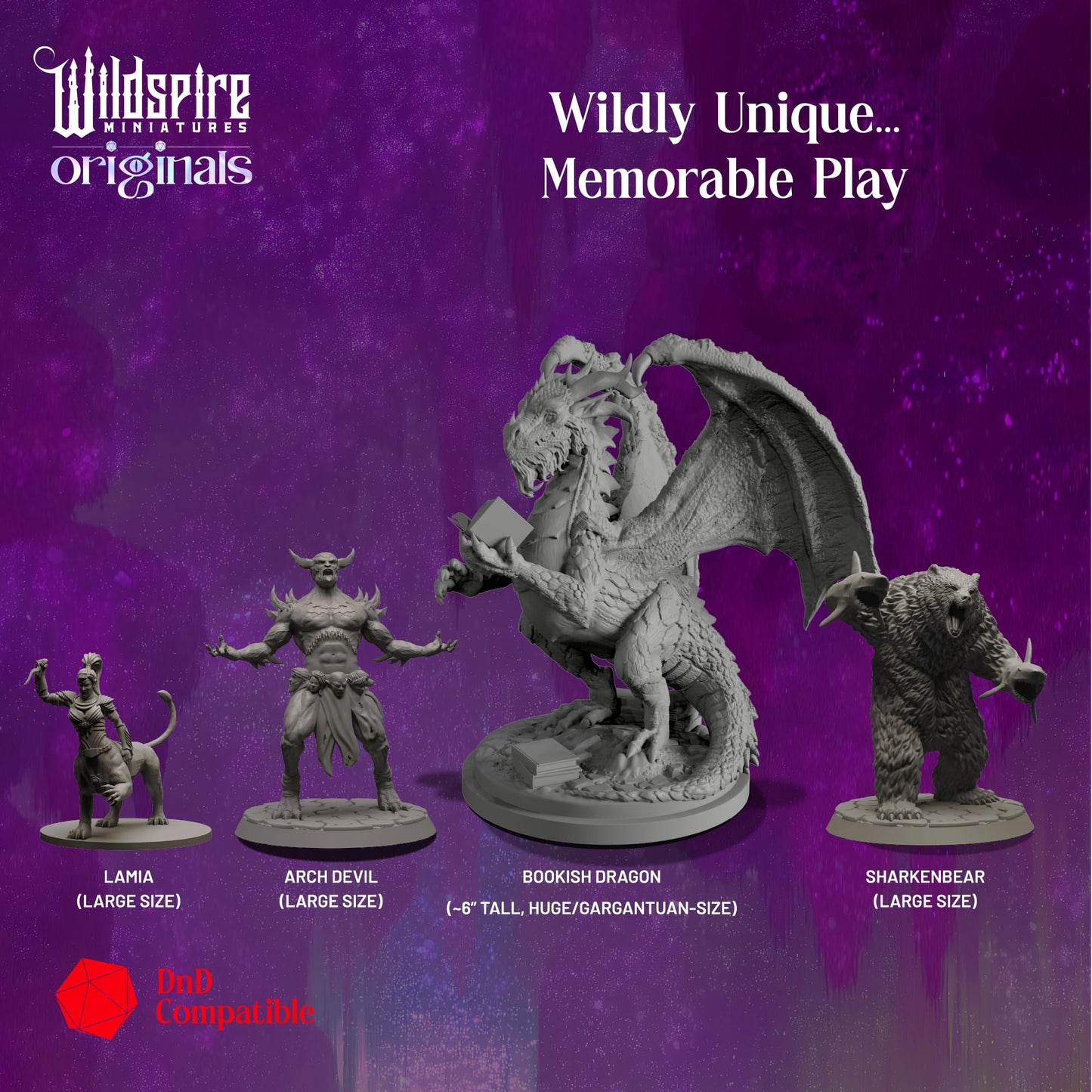 Wildspire Fantasy Monsters & Dragon Miniatures - Unpainted 28–32mm D&D Starter Set