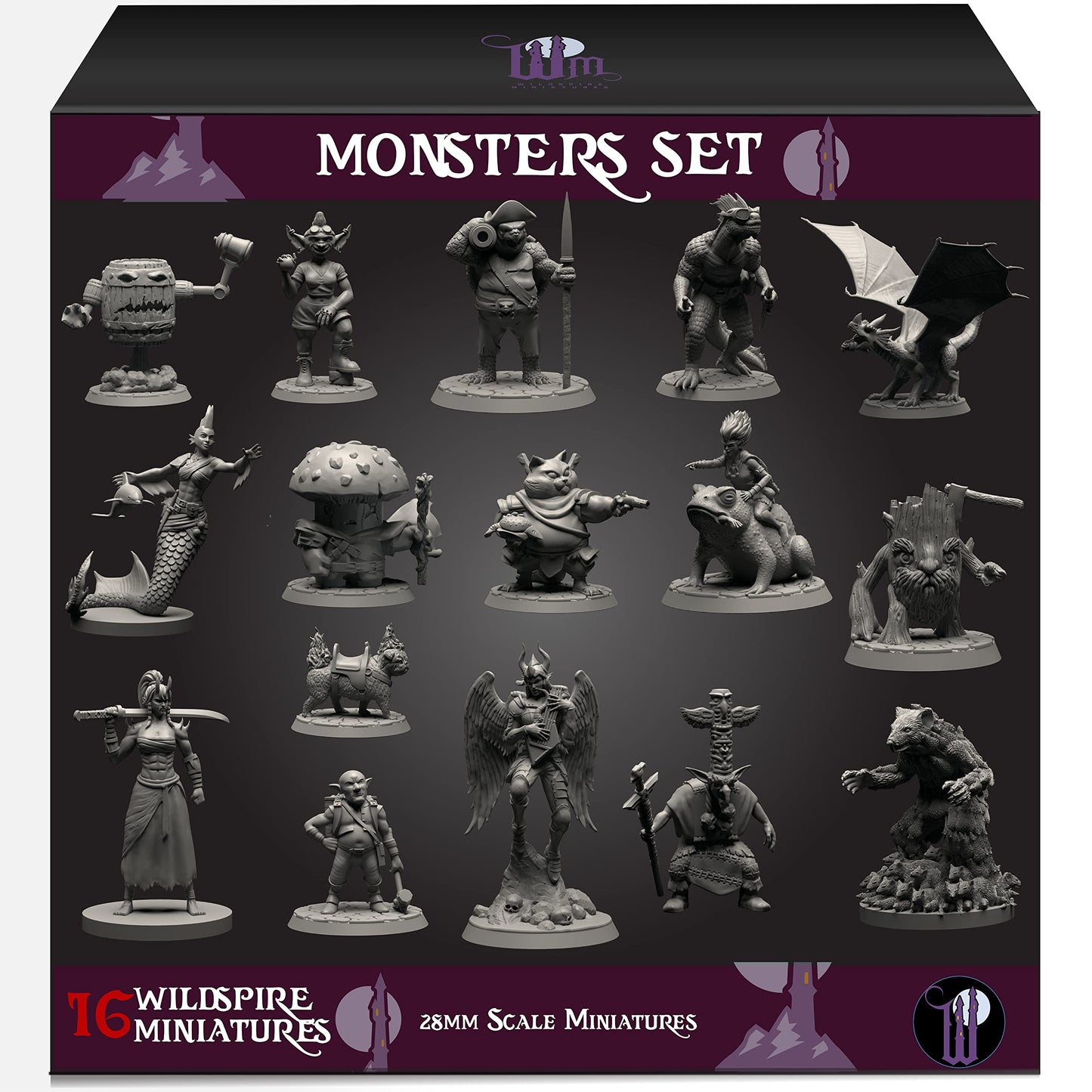 Wildspire Monsters Pack – 16 Unpainted 28–32mm D&D Minis for D&D & Pathfinder
