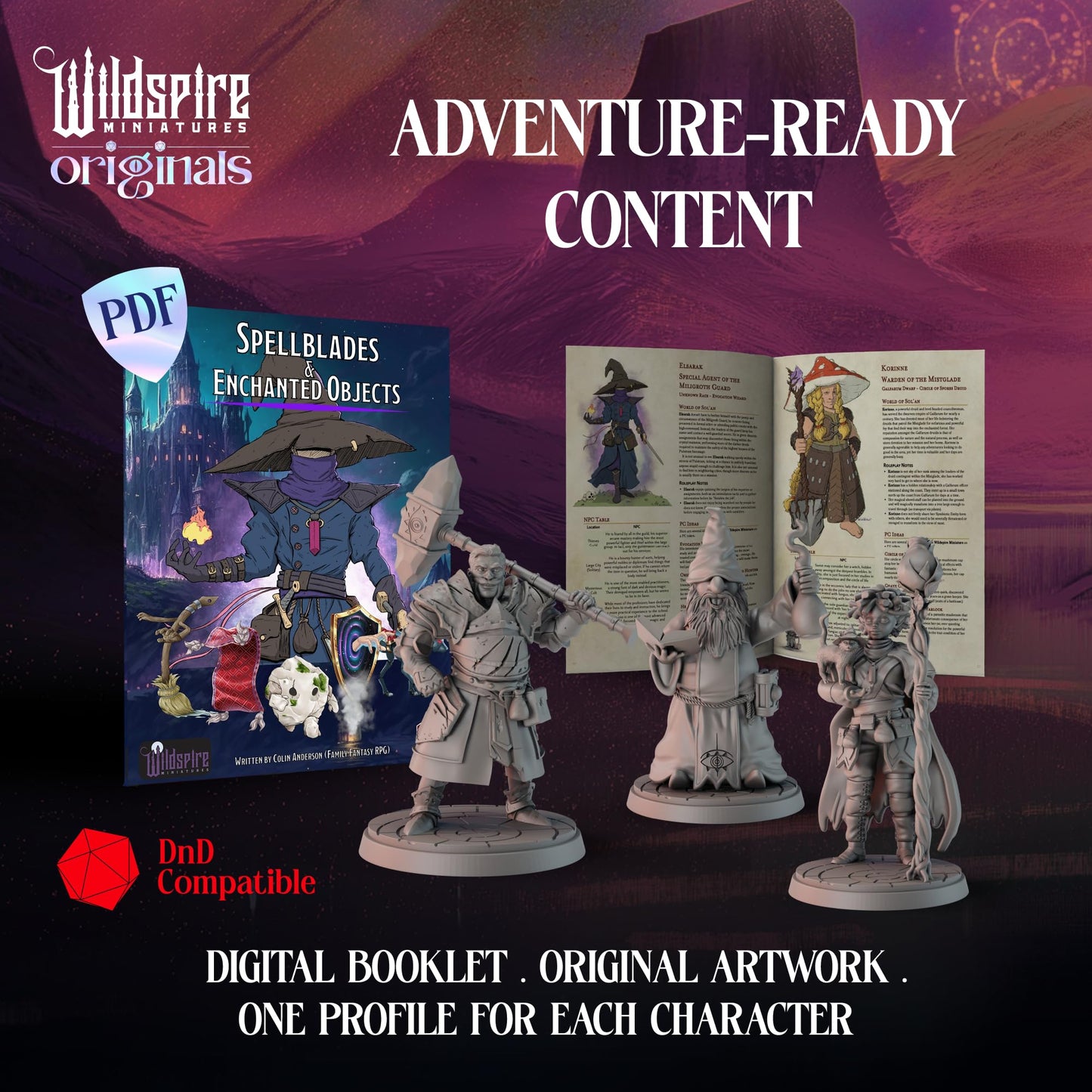 Wildspire Spellblades: 15 Unpainted D&D Minis + Character Sheet (28–32mm)