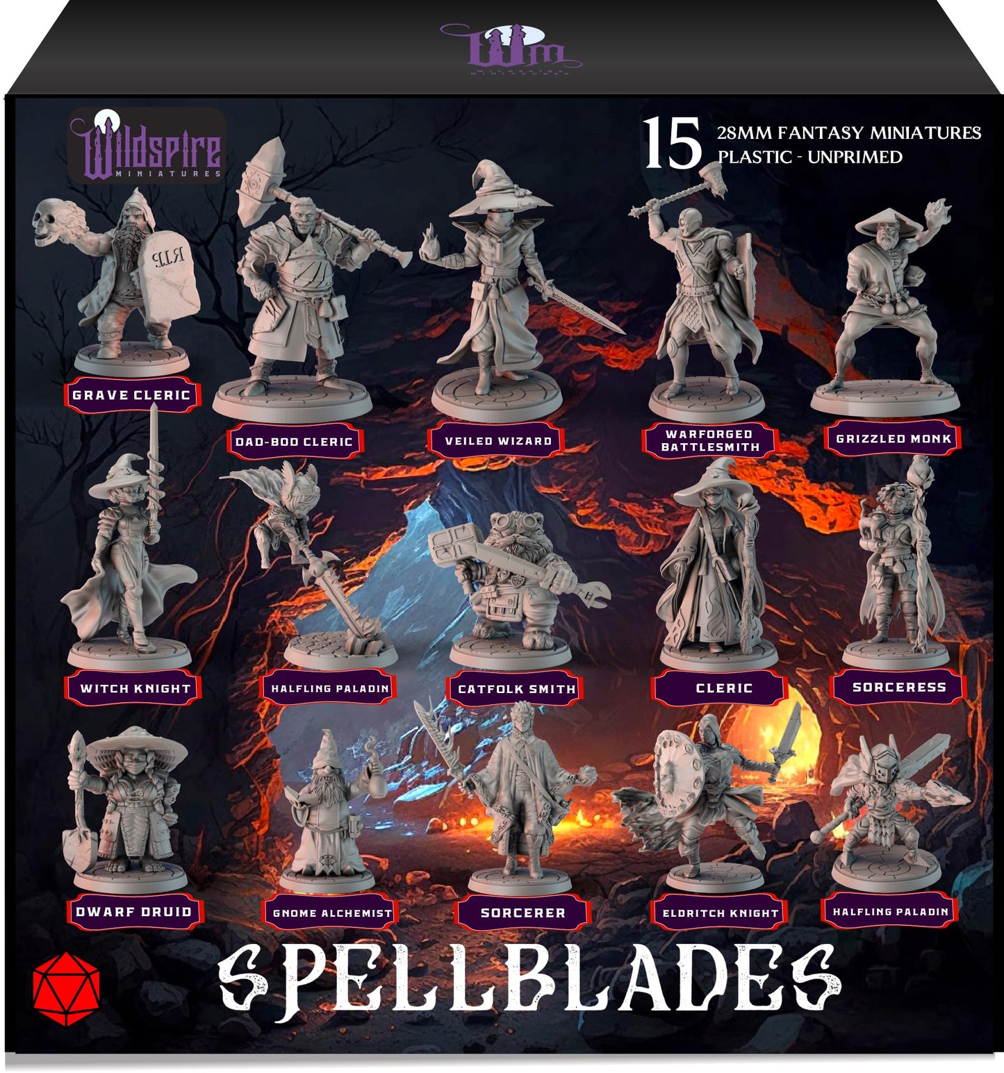 Wildspire Spellblades: 15 Unpainted D&D Minis + Character Sheet (28–32mm)
