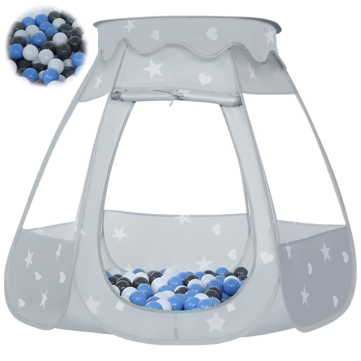 Wilhunter Baby Ball Pit with 50 Balls – Pop Up Play Tent for Toddlers (Gray/White/Baby Blue, 109x90 cm)