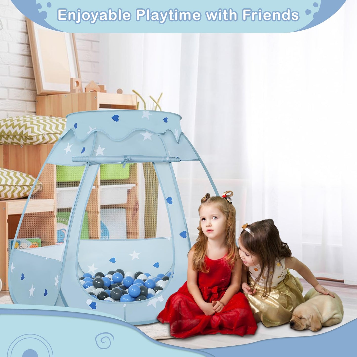 Wilhunter Baby Ball Pit & Pop Up Tent – 50 Balls, 109x90 cm, Greyish-Blue