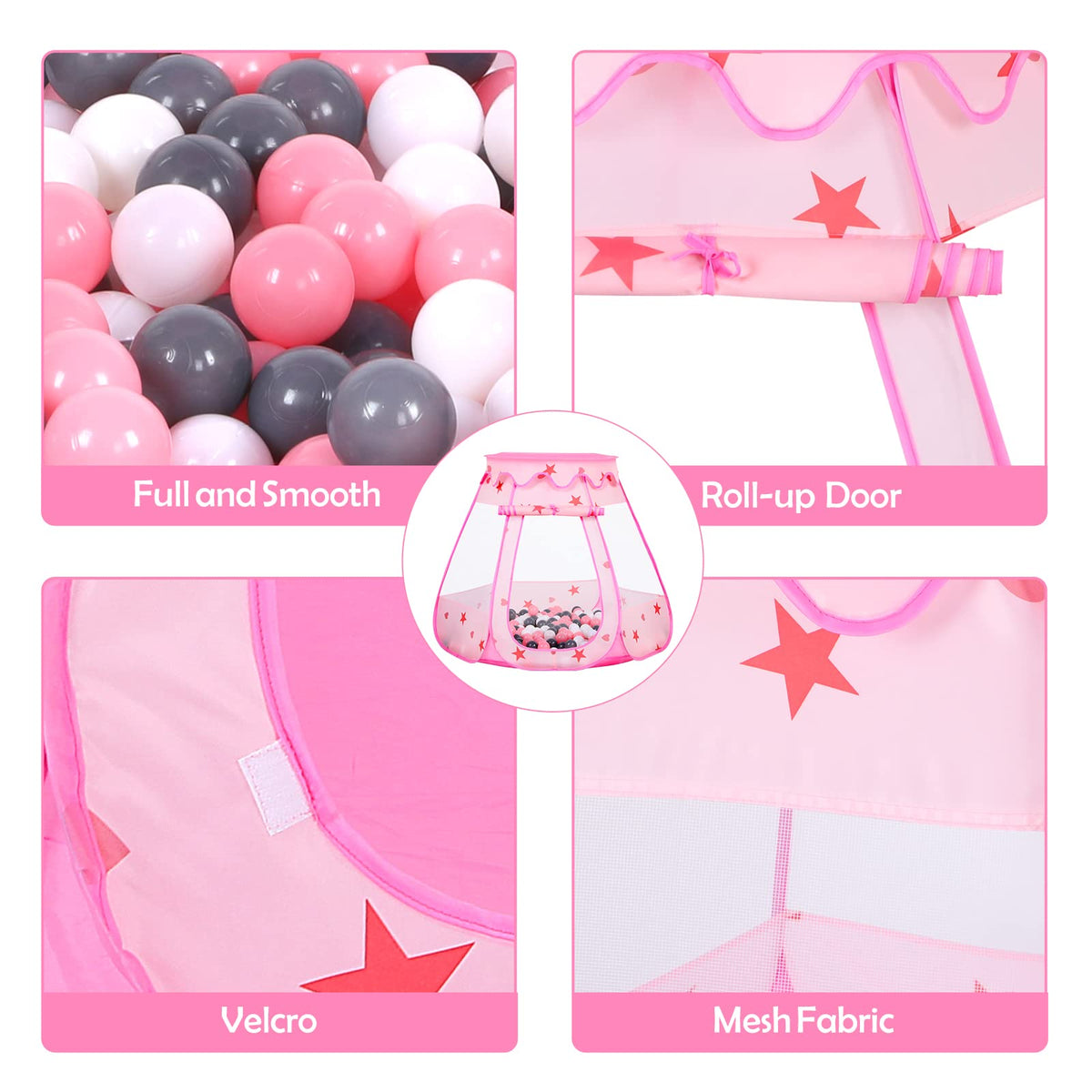 Wilhunter Baby Ball Pit Tent with 50 Balls – Pop Up Play House for Toddlers (Pink)