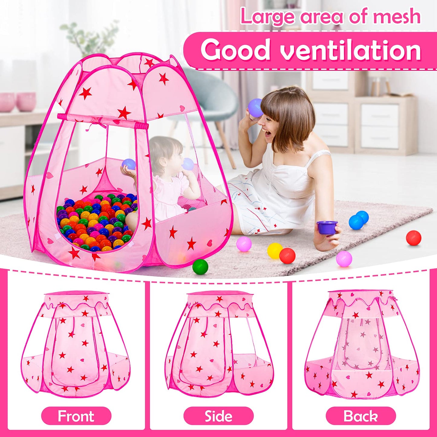 Wilhunter Baby Ball Pit Tent with 50 Balls — Pop Up Play House for Toddlers