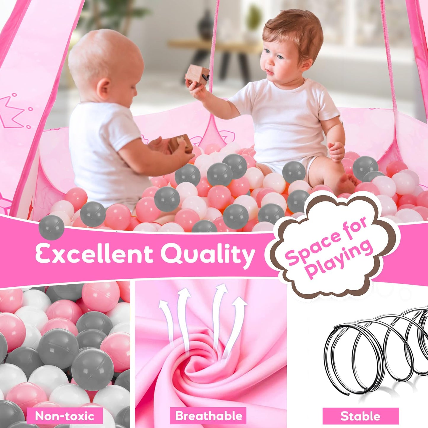Wilhunter Baby Ball Pit with 50 Balls | Pop-Up Play Tent for Kids