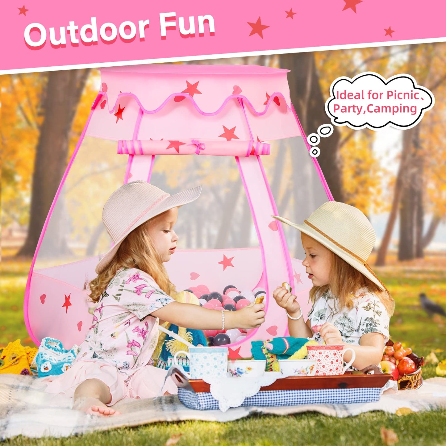 Wilhunter Baby Ball Pit Tent with 50 Balls – Pop Up Play House for Toddlers (Pink)