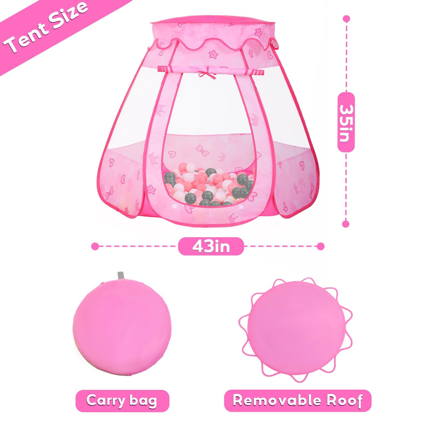 Wilhunter Baby Ball Pit with 50 Balls | Pop-Up Play Tent for Kids