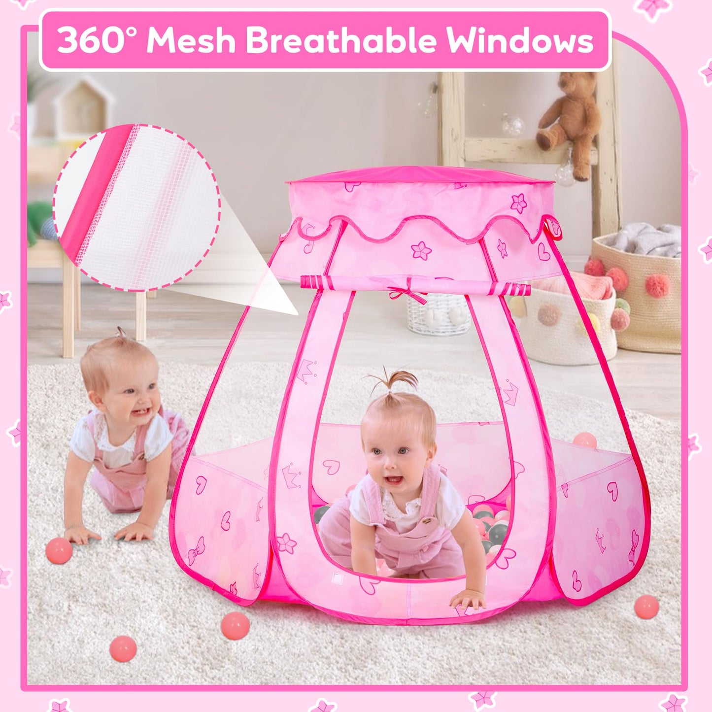 Wilhunter Baby Ball Pit with 50 Balls | Pop-Up Play Tent for Kids