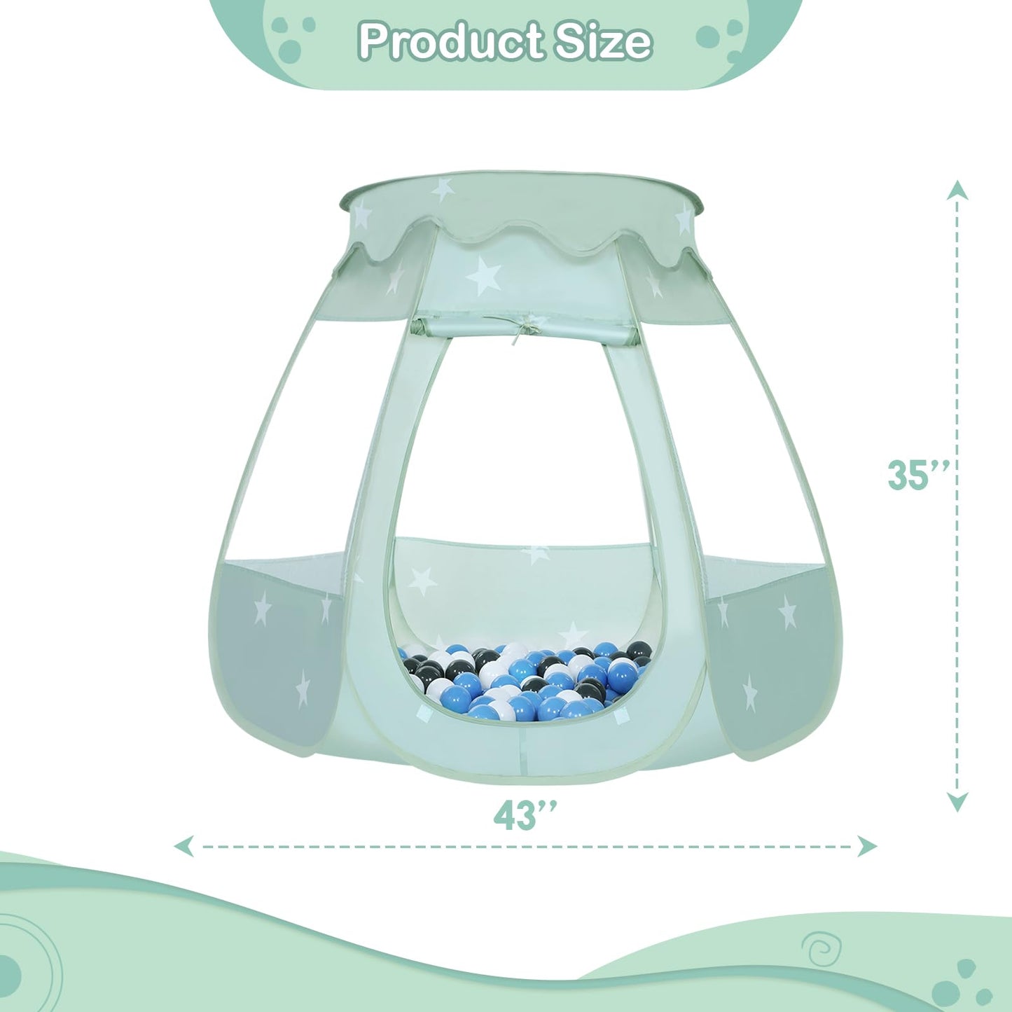 Wilhunter Baby Ball Pit Tent – 50 Balls, Pop-Up Playhouse for Toddlers (Celadon Gray/White/BabyBlue)