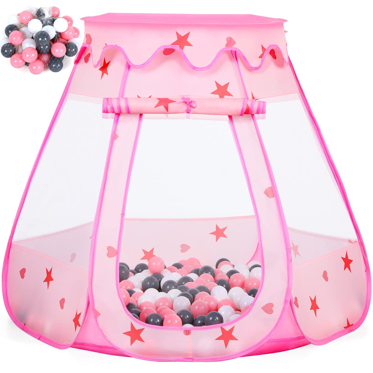Wilhunter Baby Ball Pit Tent with 50 Balls – Pop Up Play House for Toddlers (Pink)