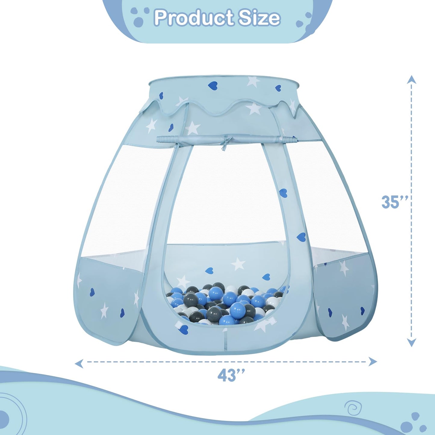 Wilhunter Baby Ball Pit & Pop Up Tent – 50 Balls, 109x90 cm, Greyish-Blue