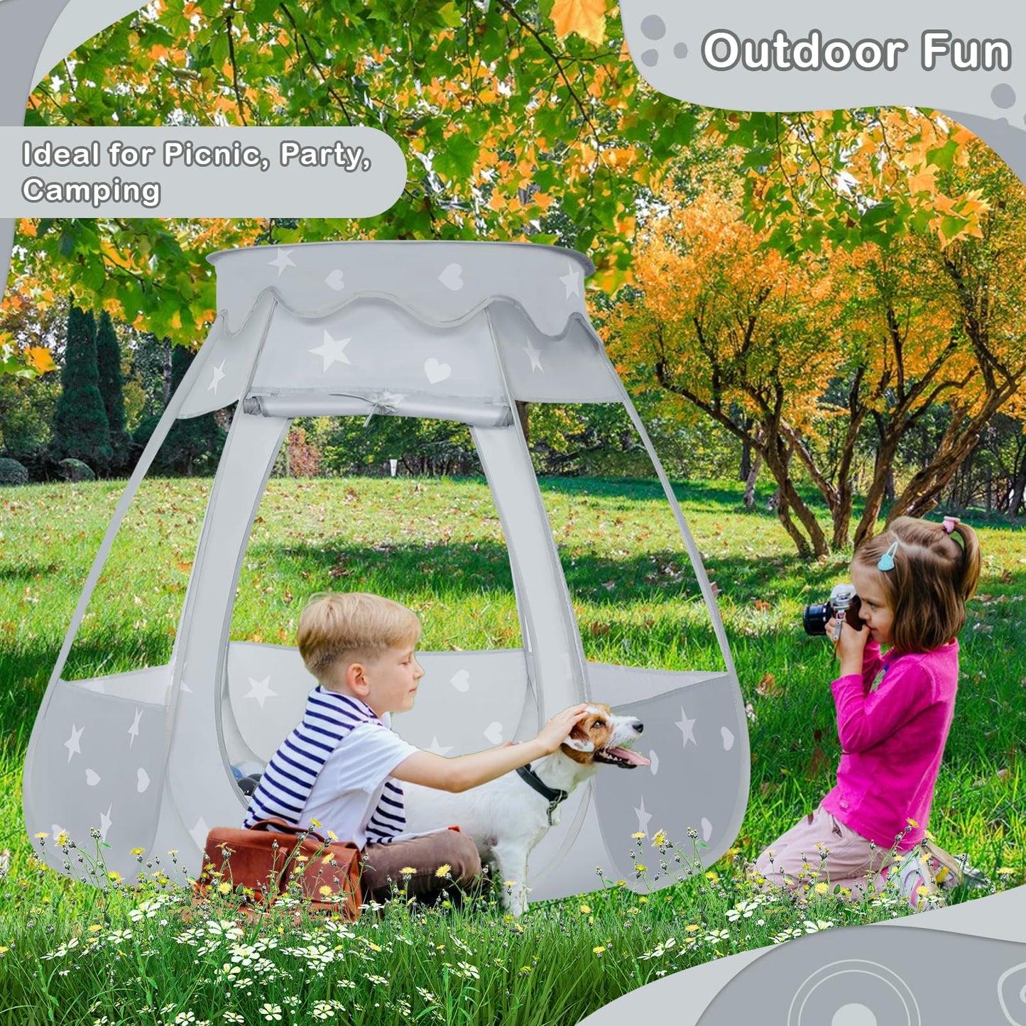 Wilhunter Baby Ball Pit with 50 Balls – Pop Up Play Tent for Toddlers (Gray/White/Baby Blue, 109x90 cm)