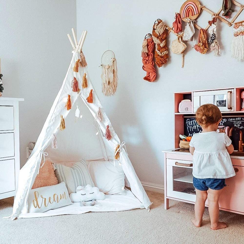 Wilhunter Kids Teepee Tent with Star Lights – Indoor Playhouse