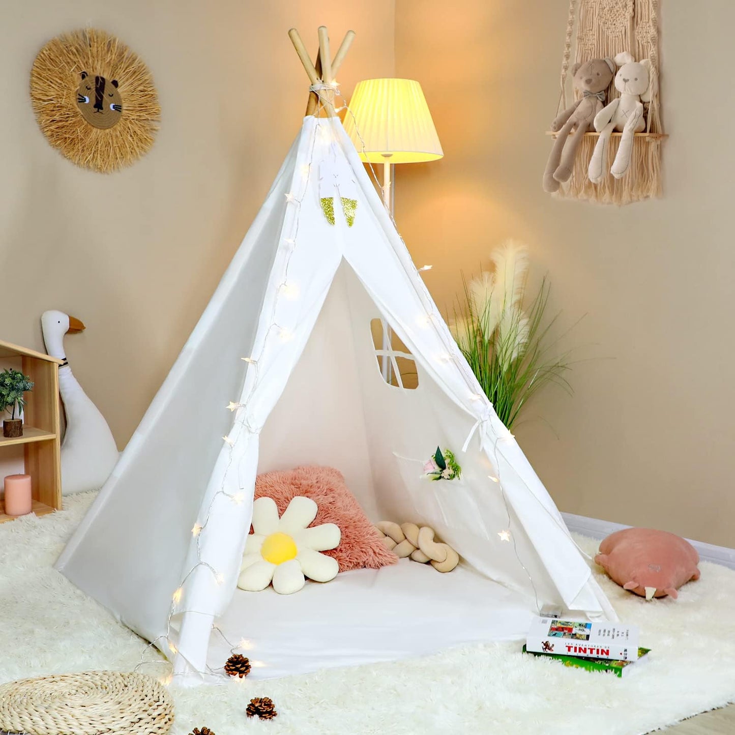 Wilhunter Kids Teepee Tent with Star Lights – Indoor Playhouse
