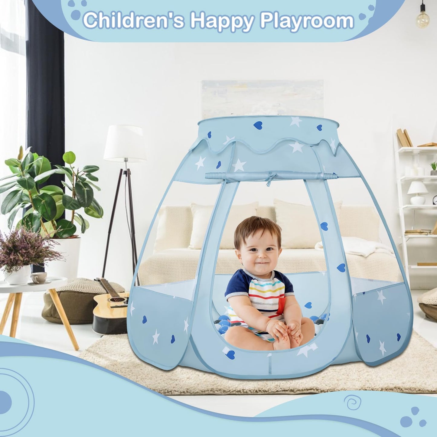 Wilhunter Baby Ball Pit & Pop Up Tent – 50 Balls, 109x90 cm, Greyish-Blue