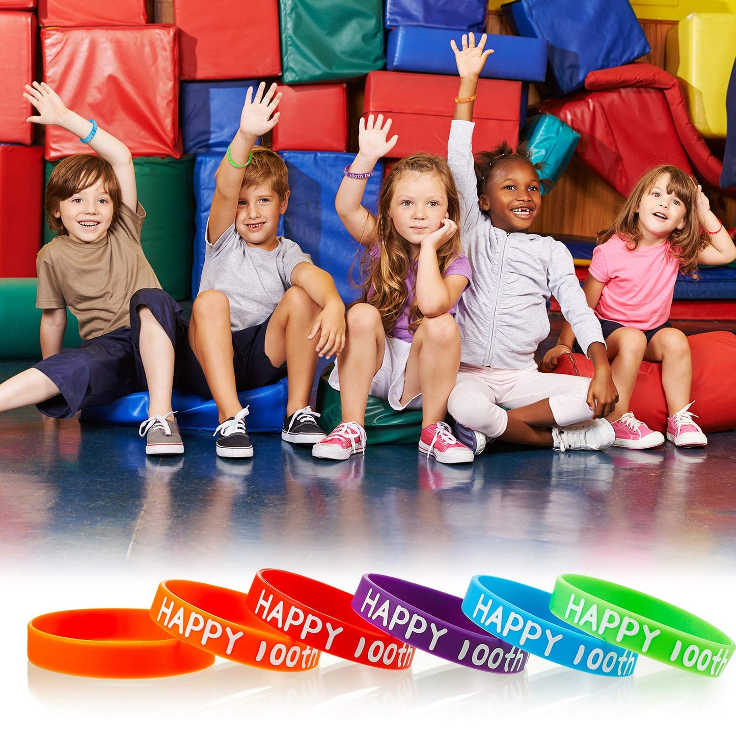 WILLBOND 65 Pcs Happy 100th Day Silicone Bracelets – Colorful Classroom Rewards
