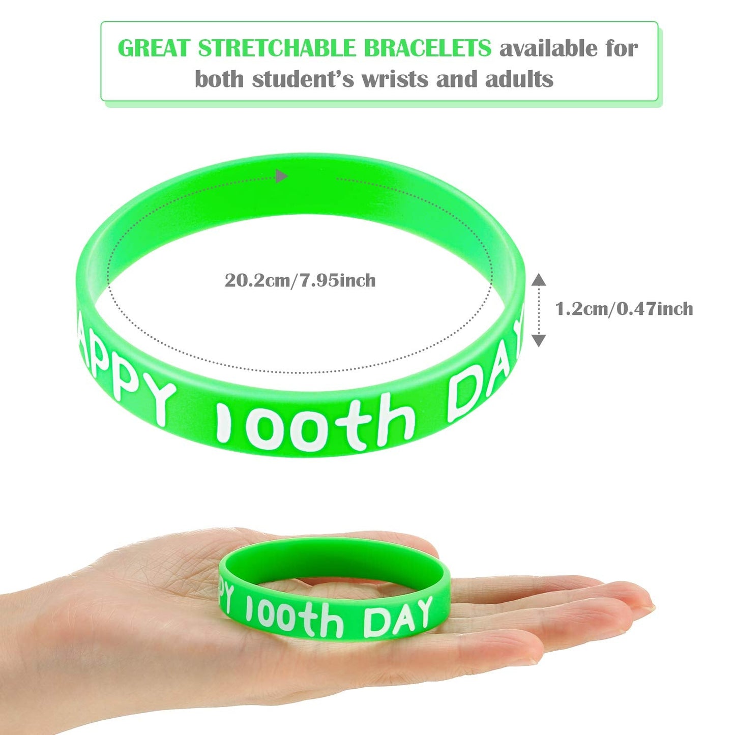 WILLBOND 65 Pcs Happy 100th Day Silicone Bracelets – Colorful Classroom Rewards