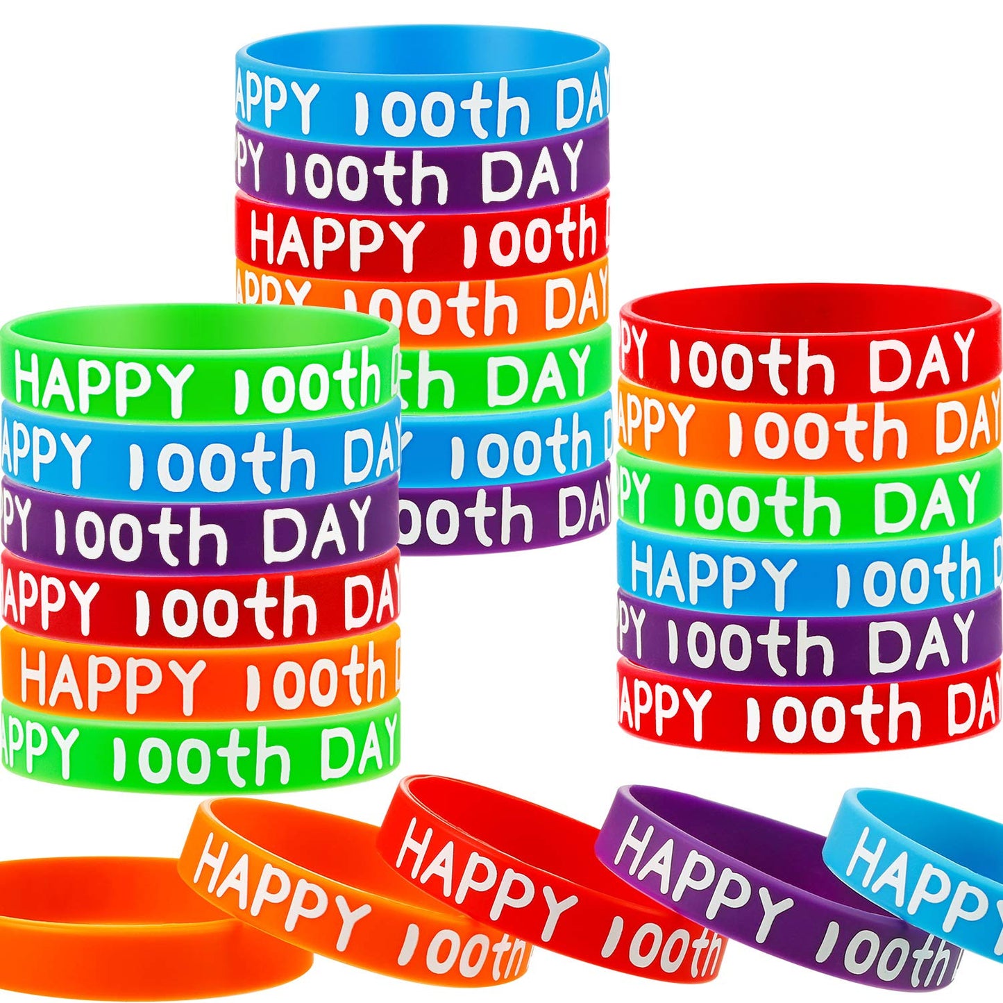 WILLBOND 65 Pcs Happy 100th Day Silicone Bracelets – Colorful Classroom Rewards