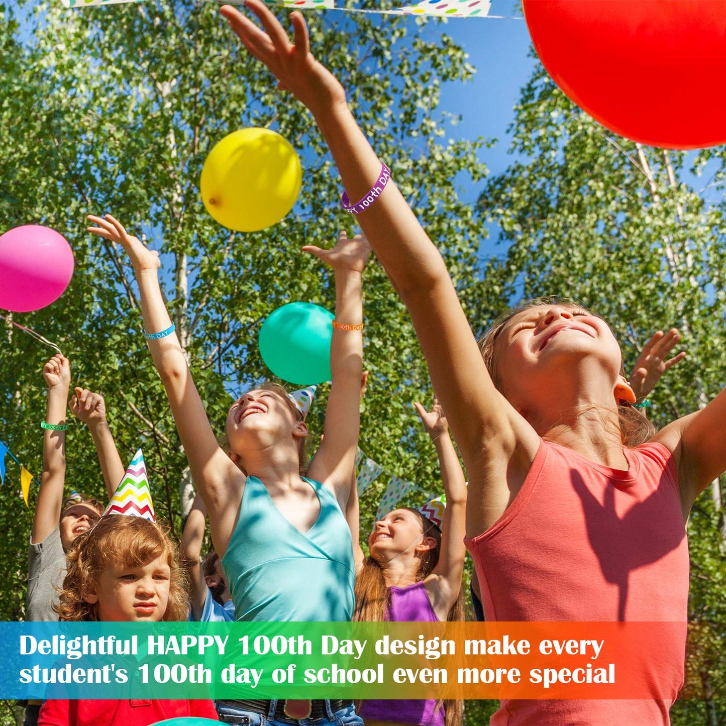 WILLBOND 65 Pcs Happy 100th Day Silicone Bracelets – Colorful Classroom Rewards