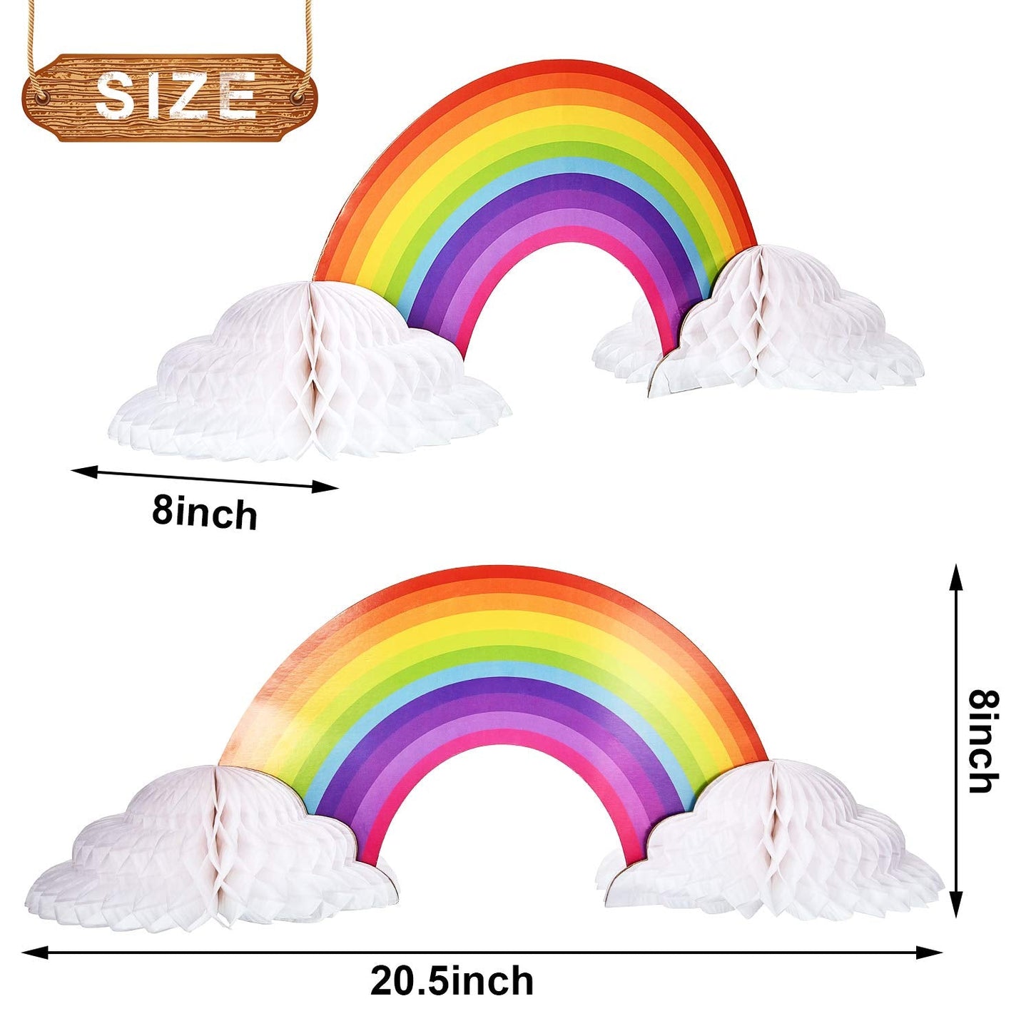 WILLBOND 2-Pack Rainbow Honeycomb Centerpieces – No-Crease Rainbow & Cloud Party Decor