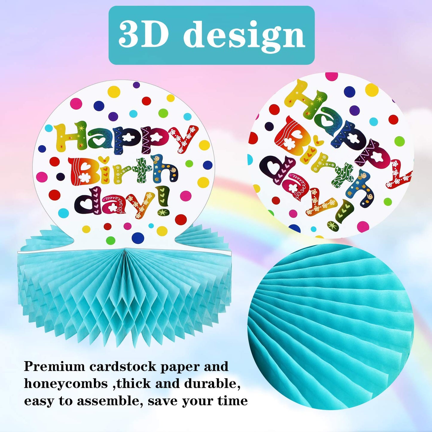WILLBOND Rainbow Honeycomb Centerpieces – 2-Pack Birthday Table Decor