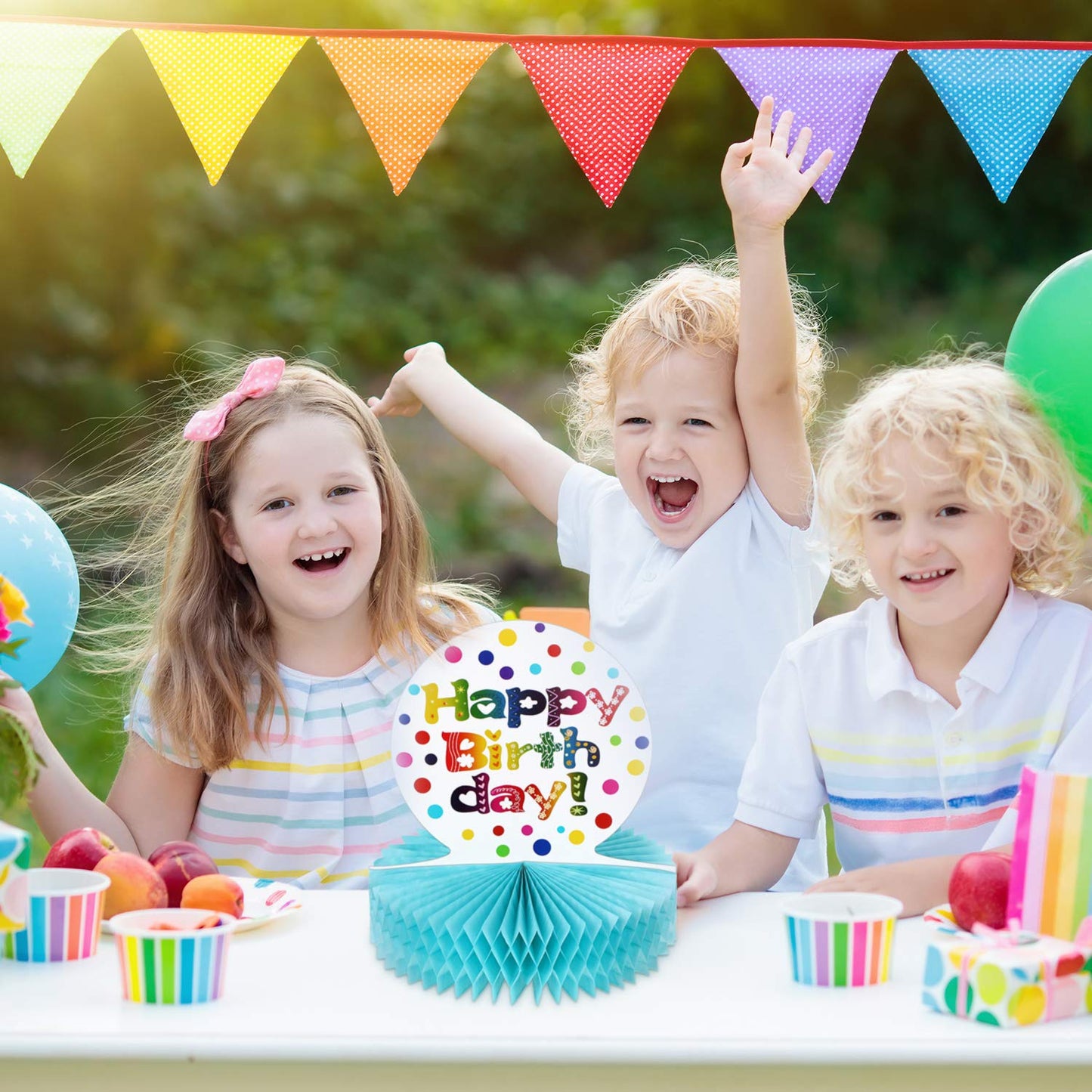 WILLBOND Rainbow Honeycomb Centerpieces – 2-Pack Birthday Table Decor