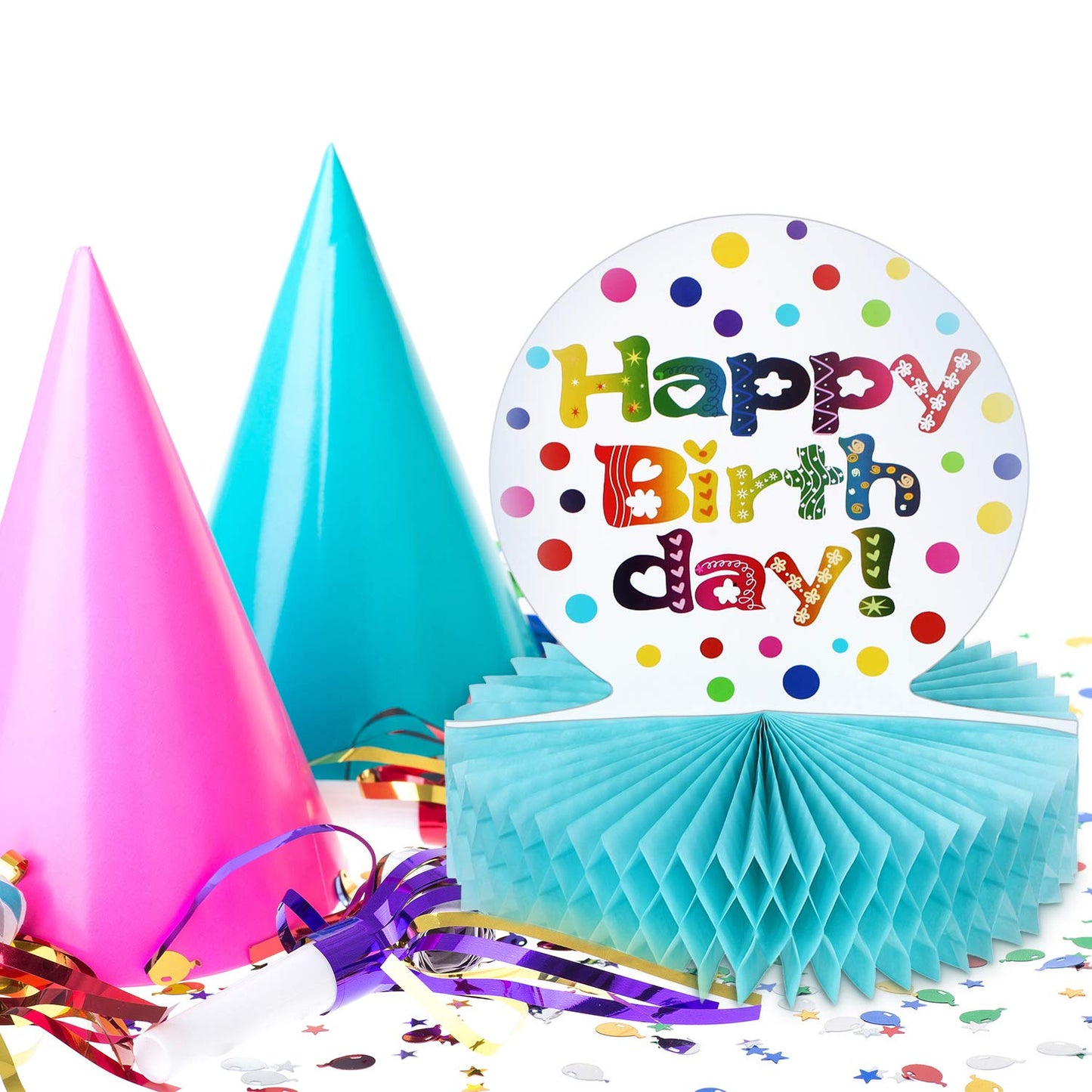 WILLBOND Rainbow Honeycomb Centerpieces – 2-Pack Birthday Table Decor
