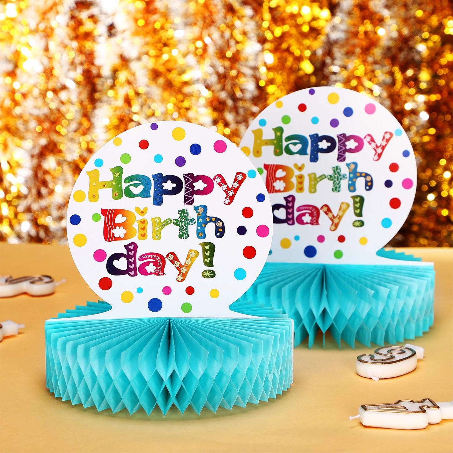 WILLBOND Rainbow Honeycomb Centerpieces – 2-Pack Birthday Table Decor