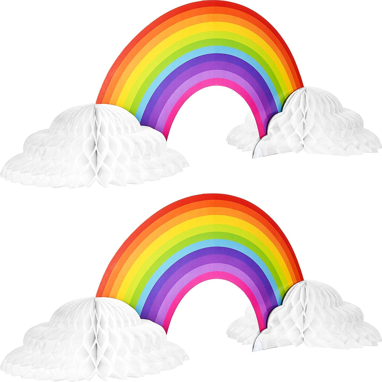 WILLBOND 2-Pack Rainbow Honeycomb Centerpieces – No-Crease Rainbow & Cloud Party Decor