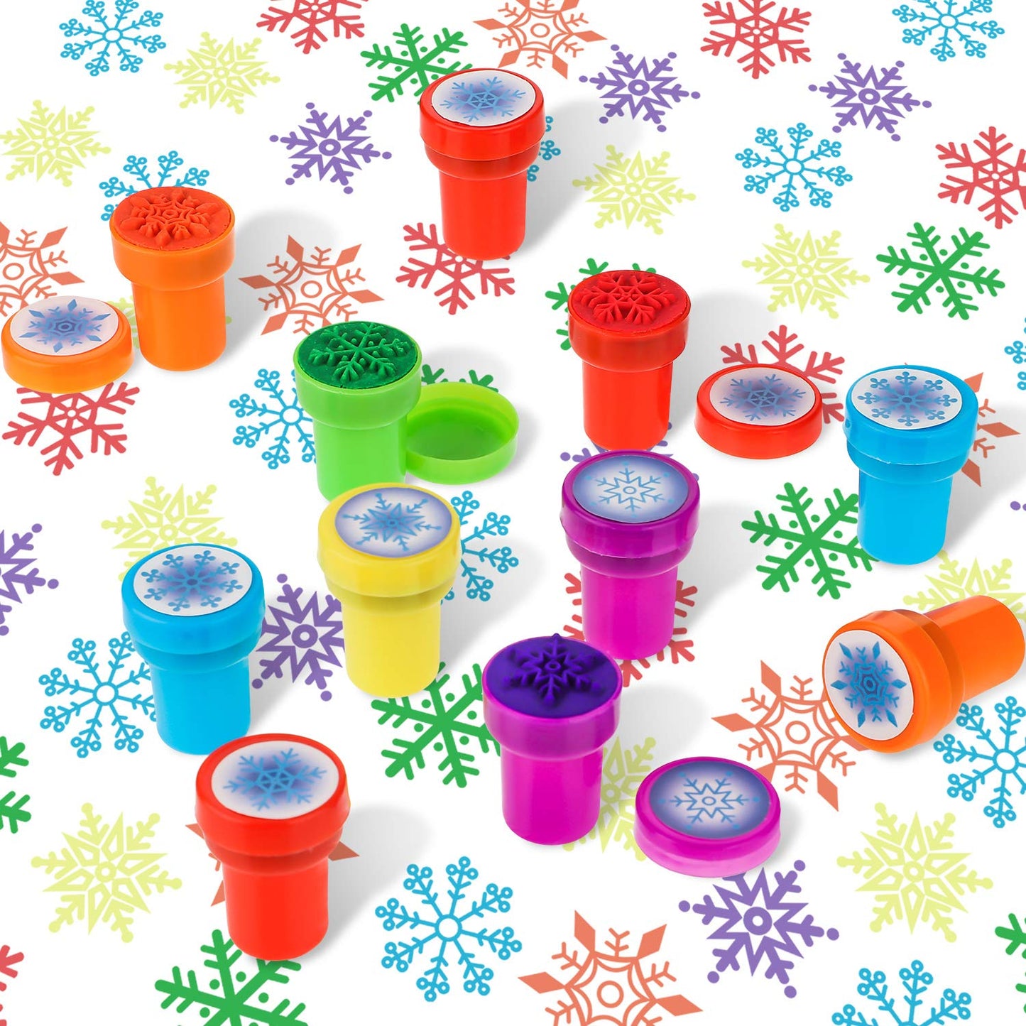 Willbond 36-Piece Snowflake Stamps Set | Self-Inking Colorful Winter Stamps for Cards & Party Favors