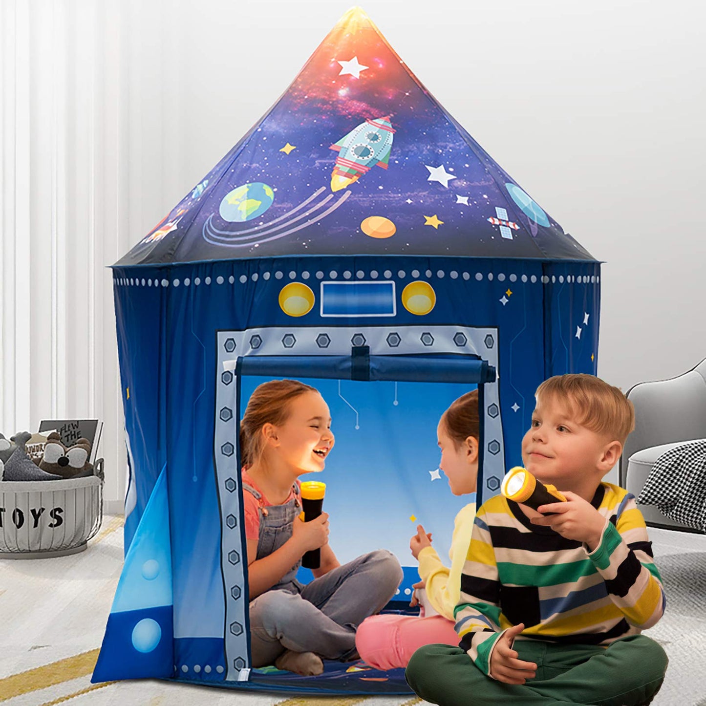 WillingHeart Rocket Ship Play Tent for Kids – Indoor/Outdoor Pop-Up Space Playhouse