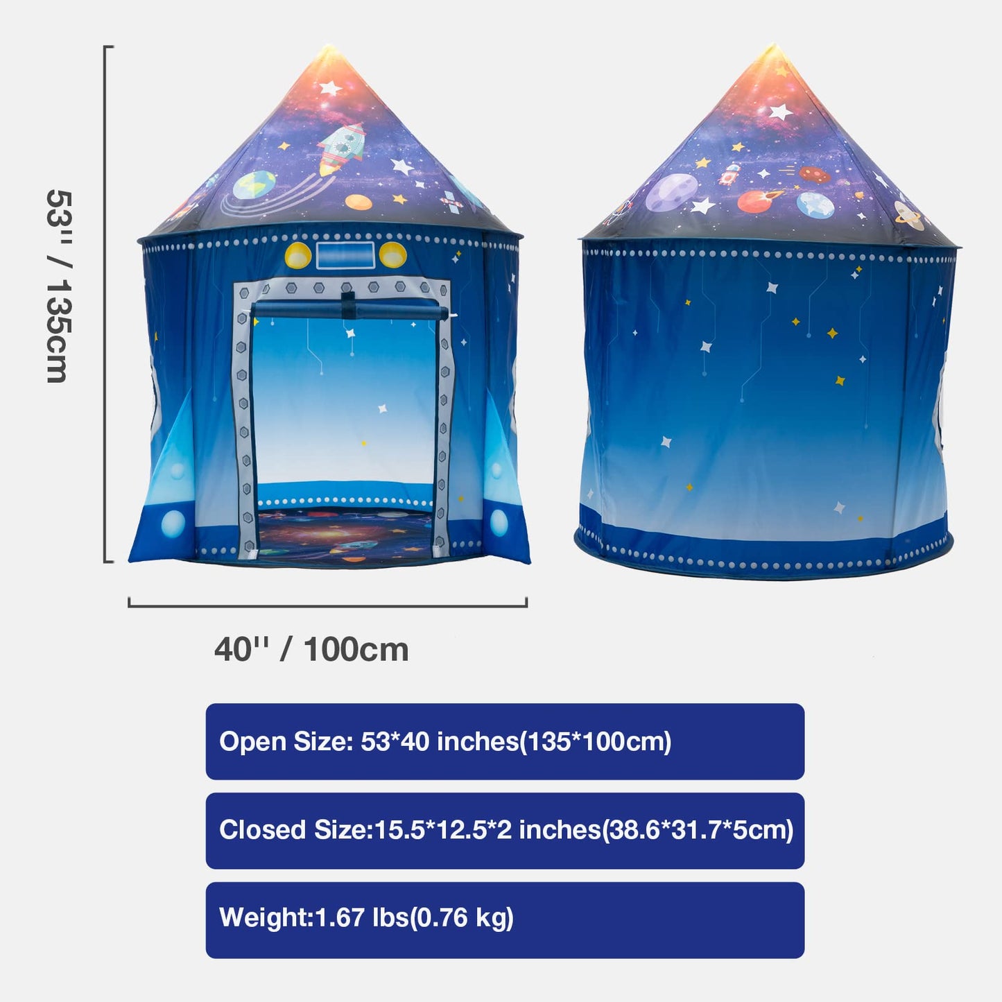 WillingHeart Rocket Ship Play Tent for Kids – Indoor/Outdoor Pop-Up Space Playhouse