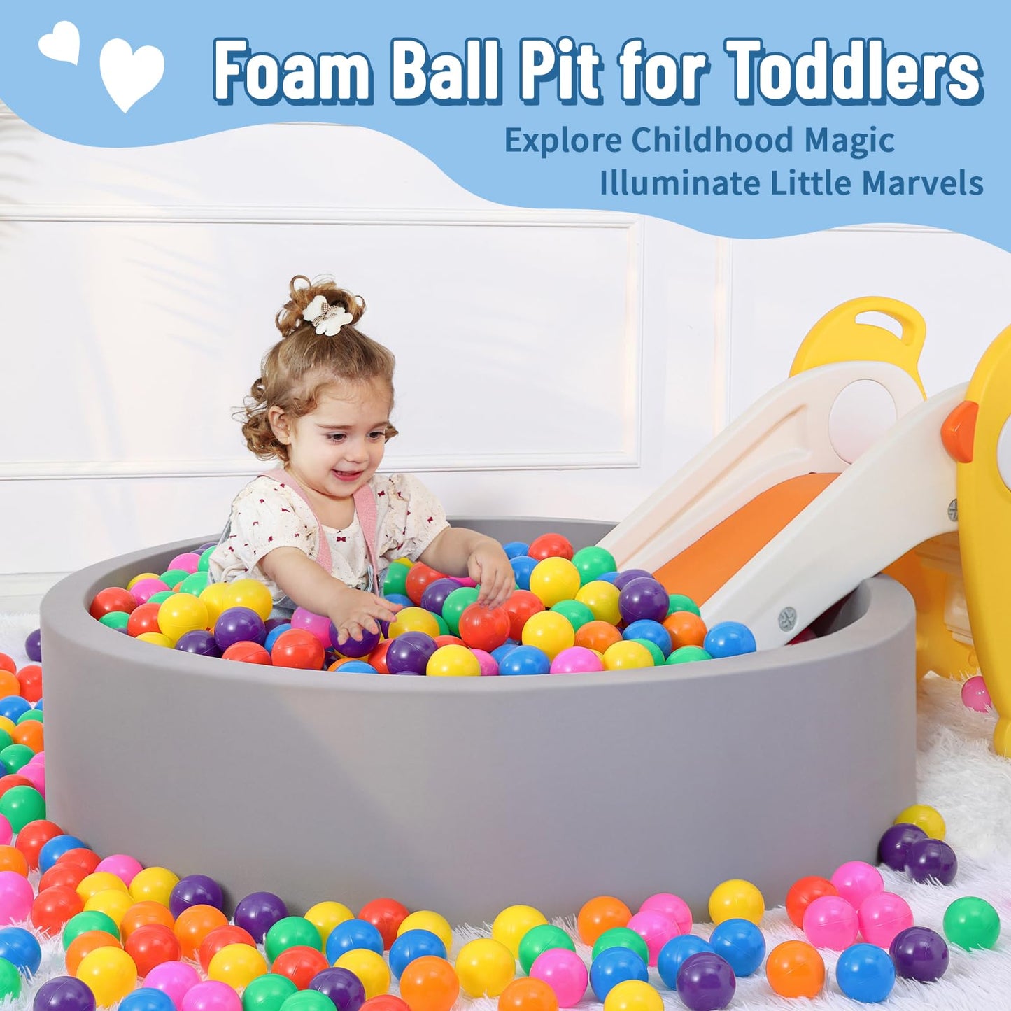 Wilwolfer Foam Ball Pit for Toddlers — 200 Balls, Safe Memory Foam Playpen