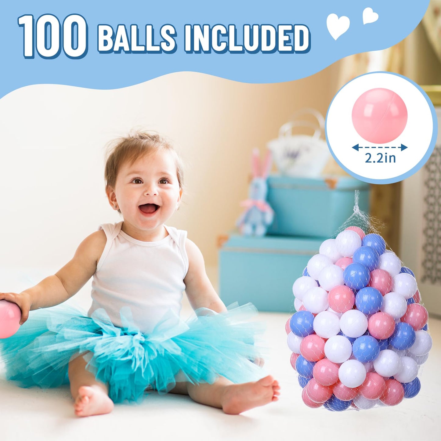 Wilwolfer Foam Ball Pit for Toddlers — 100 Balls, Large Baby Playpen (Indoor/Outdoor)