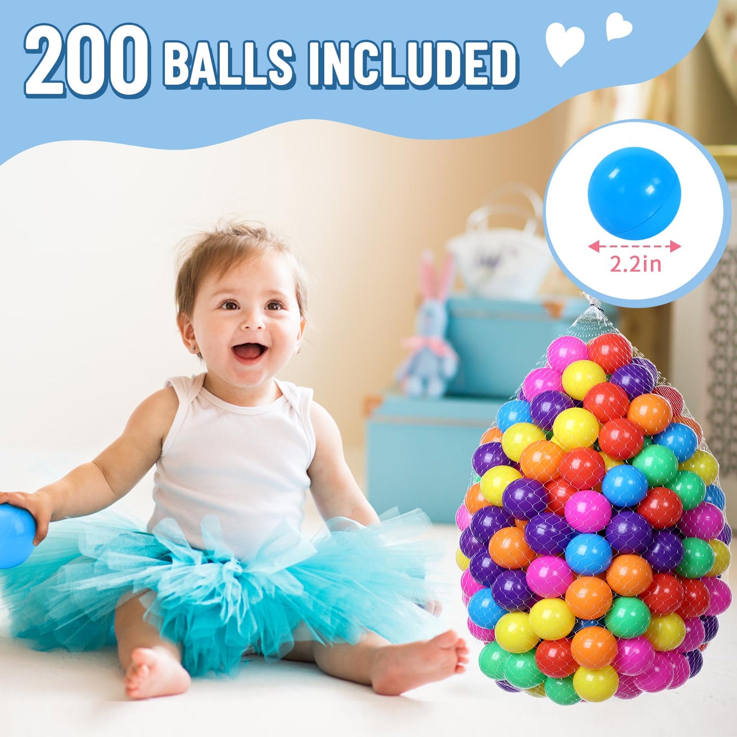 Wilwolfer Foam Ball Pit for Toddlers — 200 Balls, Safe Memory Foam Playpen