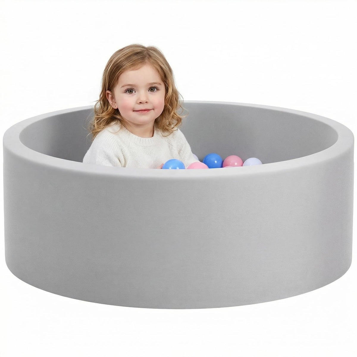 Wilwolfer Foam Ball Pit for Toddlers – Large 33.5-inch Diameter Memory Foam Wall Playpen (Gray, No Balls)