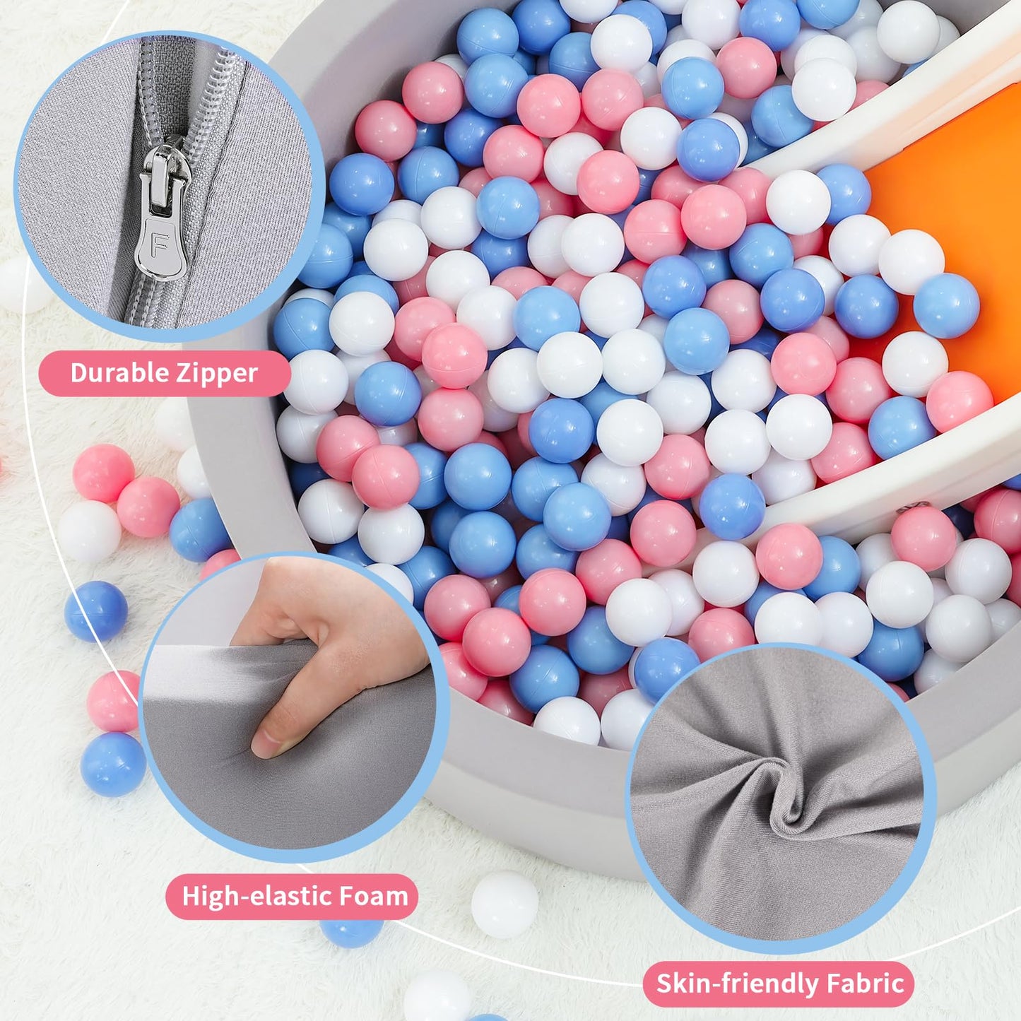 Wilwolfer Foam Ball Pit for Toddlers — 100 Balls, Large Baby Playpen (Indoor/Outdoor)