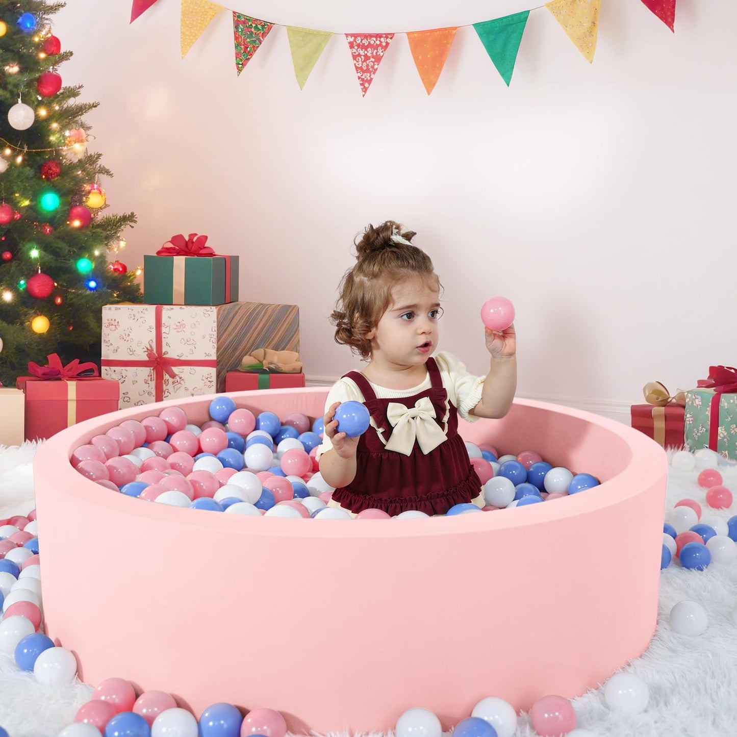 Wilwolfer Foam Ball Pit with 100 Balls – Large Toddler Indoor/Outdoor Playpen
