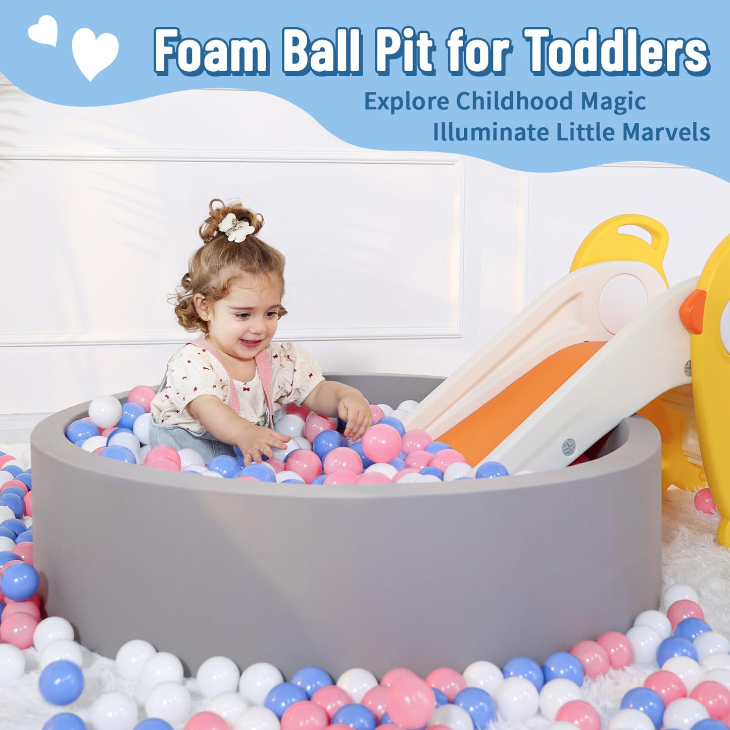Wilwolfer Foam Ball Pit for Toddlers — 100 Balls, Large Baby Playpen (Indoor/Outdoor)