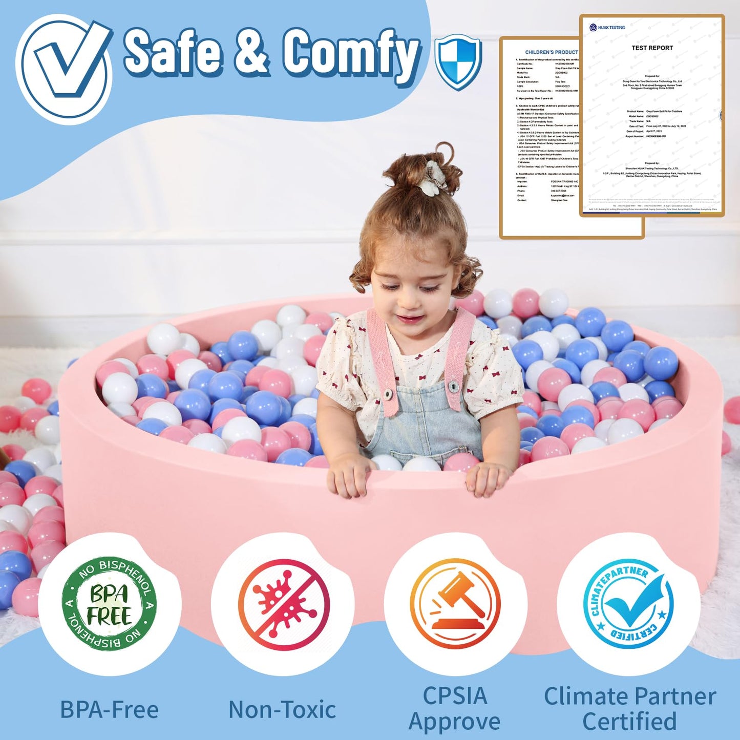 Wilwolfer Foam Ball Pit with 100 Balls – Large Toddler Indoor/Outdoor Playpen